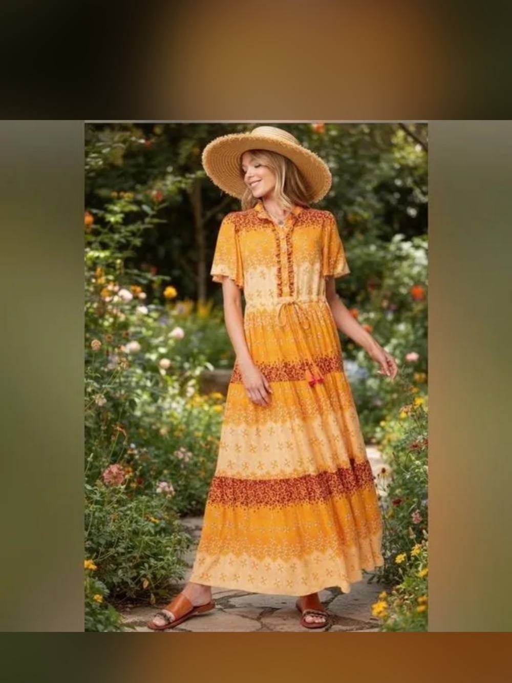 Sunset Floral Tiered Maxi Dress — Yellow